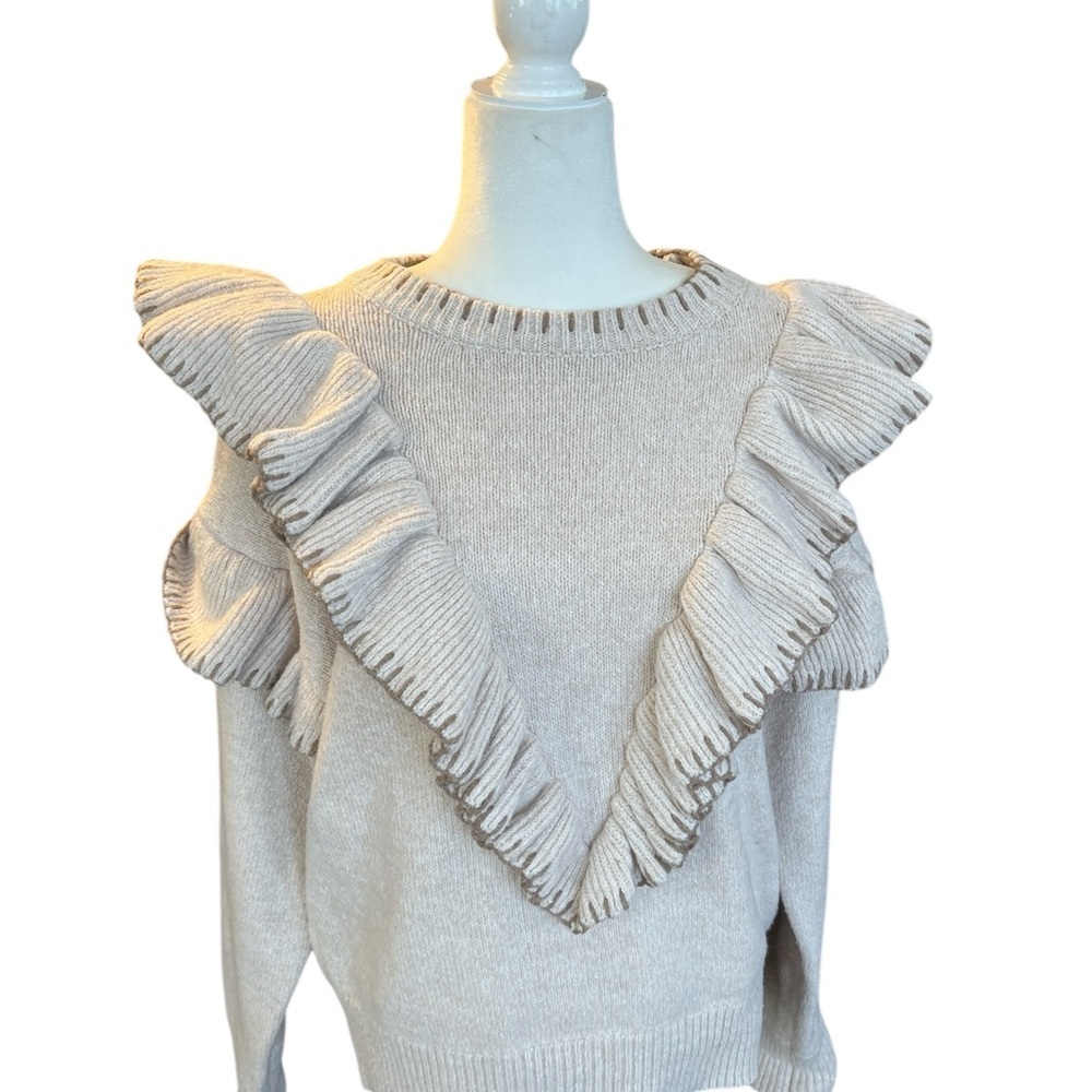 En Saison Rene Ruffle-Trim Sweater Cream Size Medium. - Picture 4 of 9